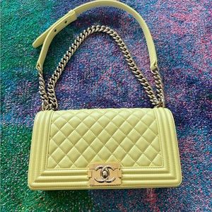 CHANEL Boy bag in Pastel Yellow with Gold Hardware sz MEDIUM very light wear